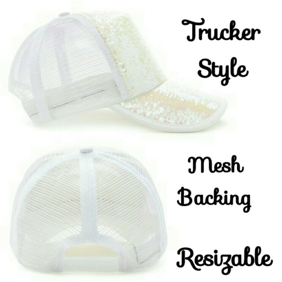 NWT Iridescent Sequin Snap Back Trucker Hat - Picture 3 of 4